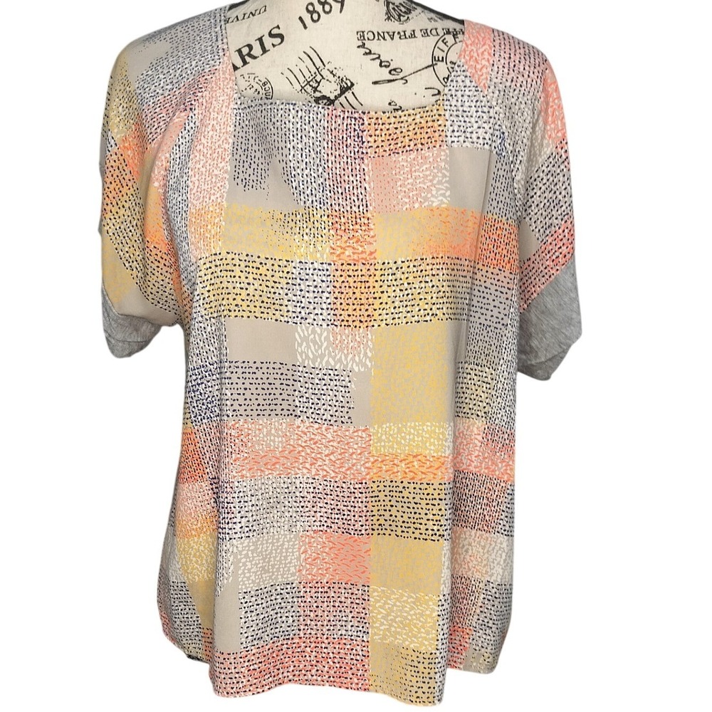 Maeve Anthropologie Women Small Abstract Grid Square Neck Mixed Media Blouse Top